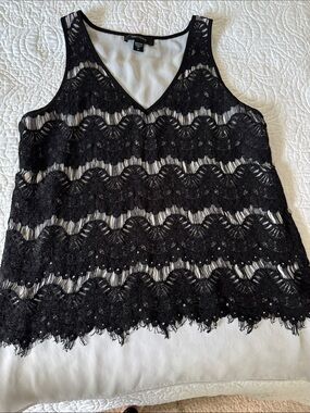 Karen Kane Black Lace V-Neck Tank with Cream Lining